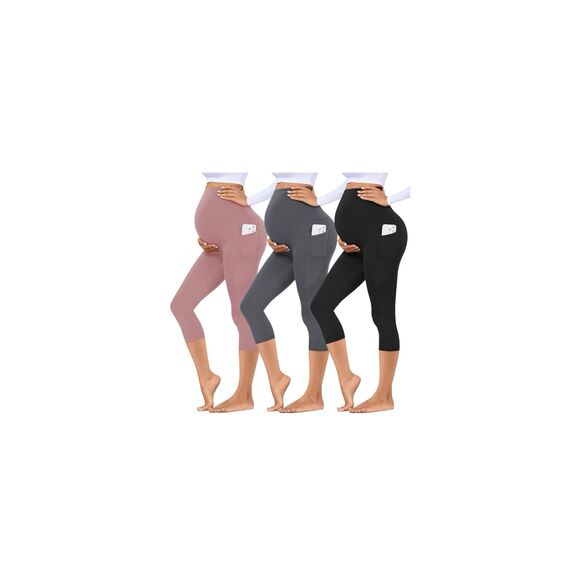 Maternity Capri Leggings w/ Pockets Buttery Soft Workout Pregnancy Yoga Pants 3 - Picture 1 of 8